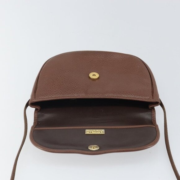 Authentic Christian Dior Shoulder Bag Leather Brown Gold - Picture 15 of 16